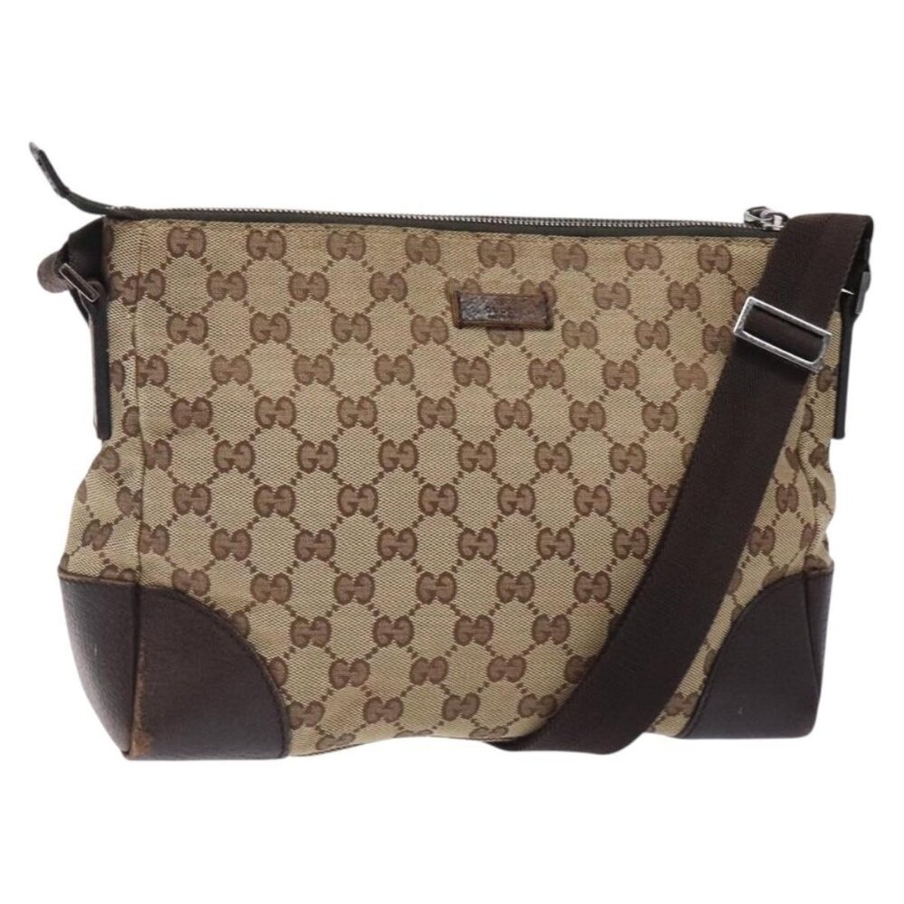 Authentic GUCCI GG Canvas Shoulder Bag Beige Silver 114273